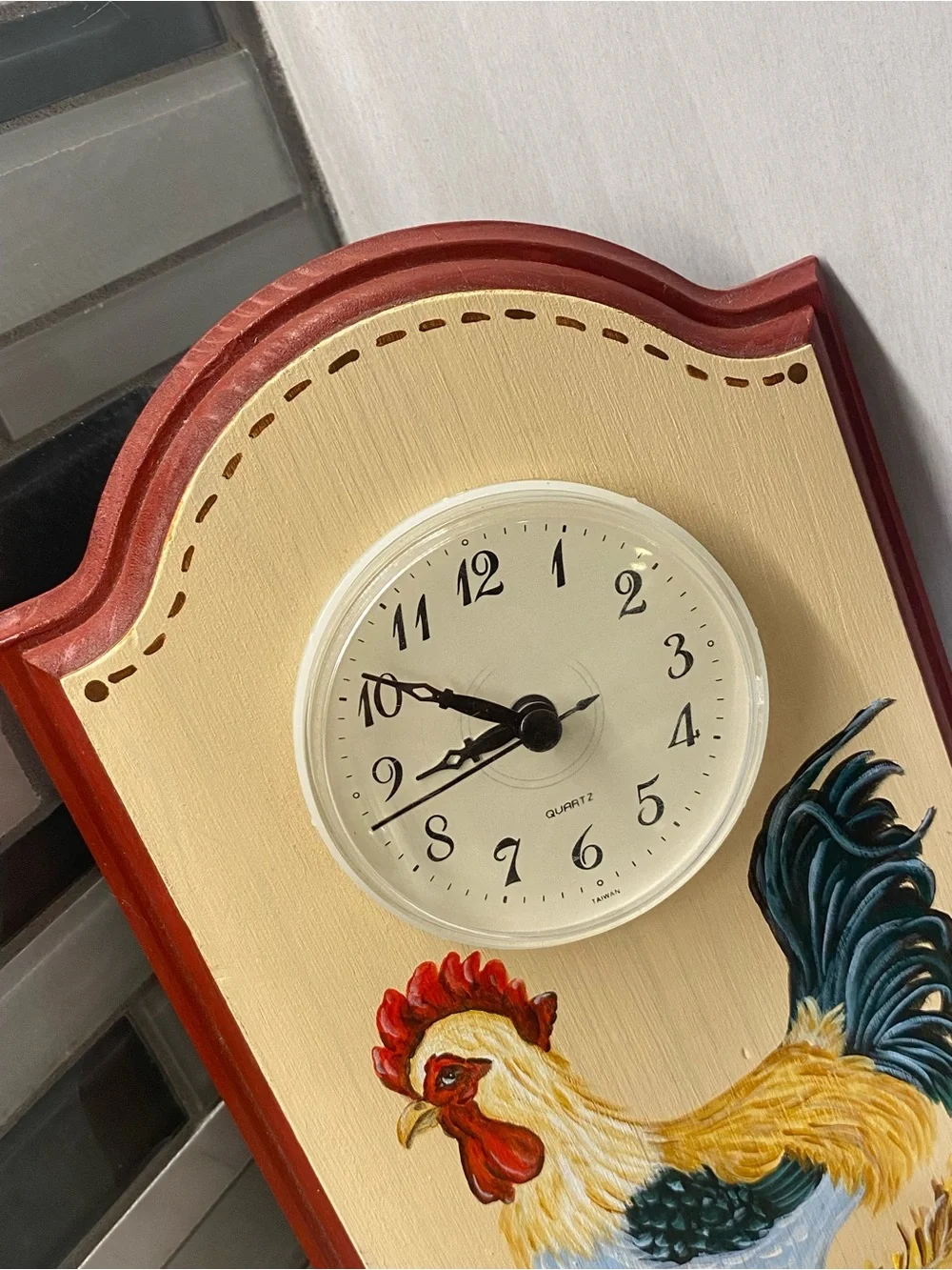 Vtg Hand Painted Wood Rooster Wall Clock Farmhouse Folk Art M. Adams Works